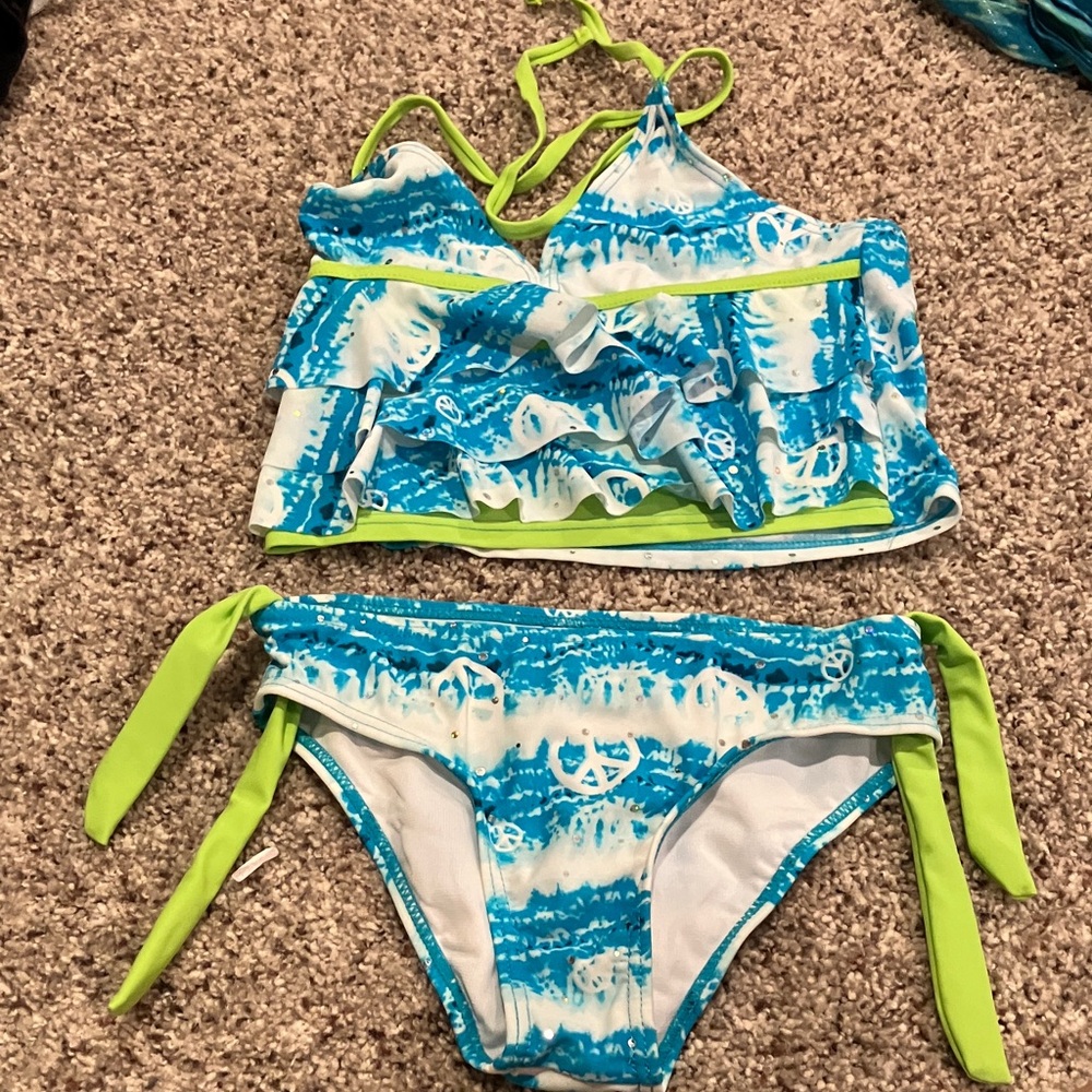 Laguna Girls halter top tankini Swimwear Set in Blue and Green Size 8